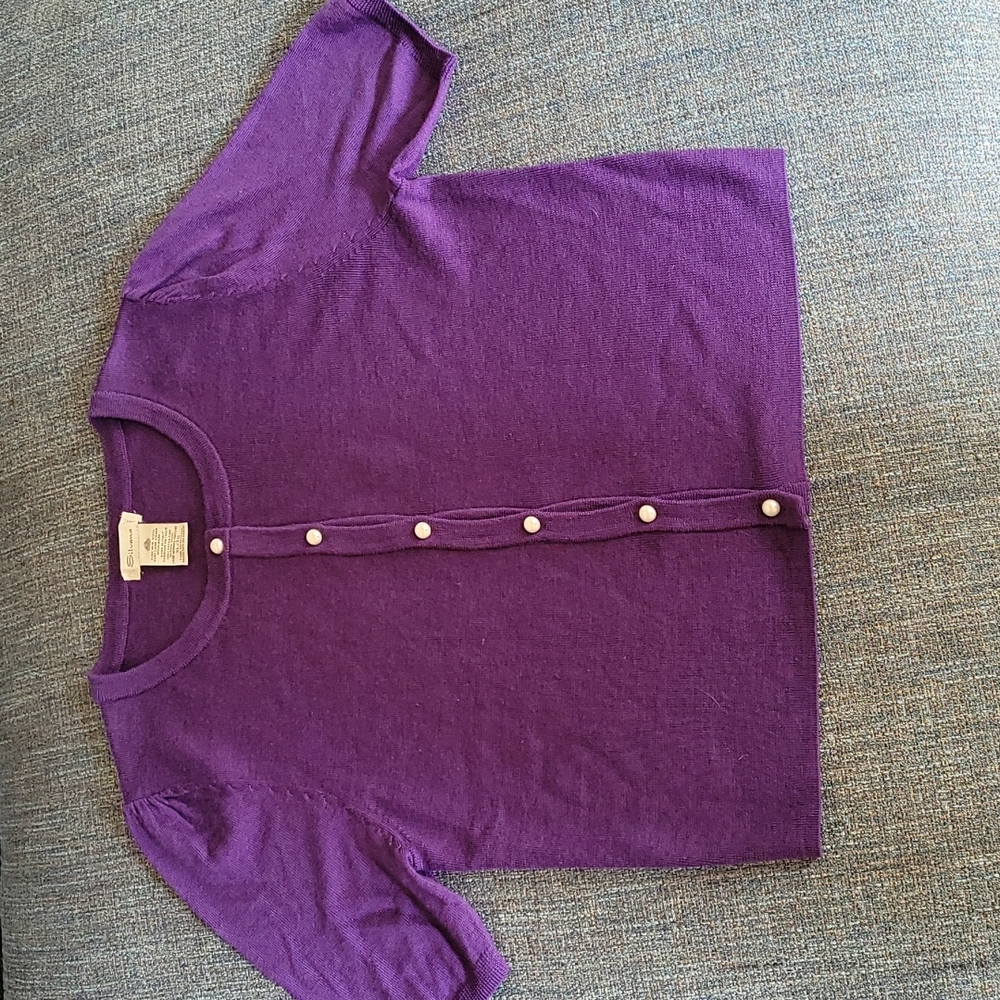 Pure new wool short sleeve cardigan with pearl look buttons size XL